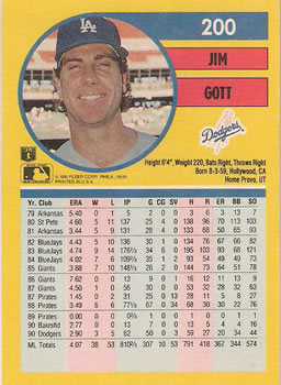 1991 Fleer #200 Jim Gott Back