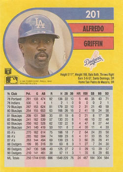 1991 Fleer #201 Alfredo Griffin Back