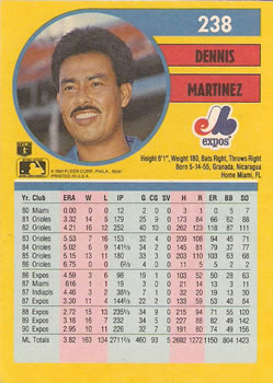 1991 Fleer #238 Dennis Martinez Back