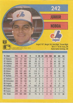 1991 Fleer #242 Junior Noboa Back