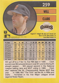 1991 Fleer #259 Will Clark Back