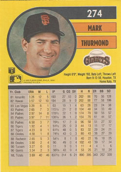 1991 Fleer #274 Mark Thurmond Back