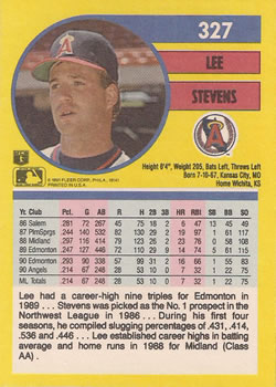 1991 Fleer #327 Lee Stevens Back
