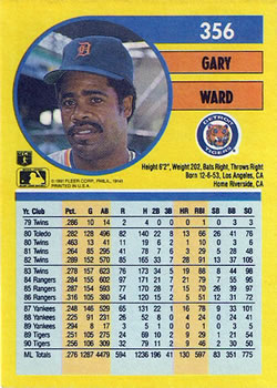 1991 Fleer #356 Gary Ward Back