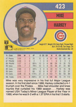 1991 Fleer #423 Mike Harkey Back