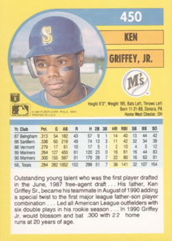 1991 Fleer #450 Ken Griffey, Jr. Back