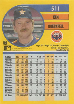 1991 Fleer #511 Ken Oberkfell Back