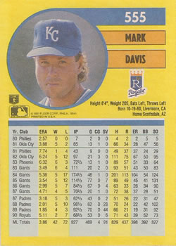 1991 Fleer #555 Mark Davis Back