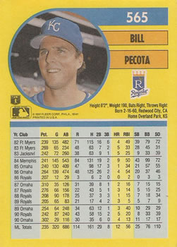 1991 Fleer #565 Bill Pecota Back