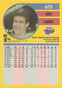 1991 Fleer #615 Gene Larkin Back