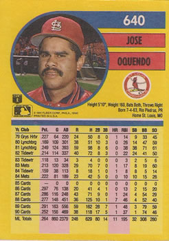 1991 Fleer #640 Jose Oquendo Back