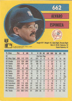 1991 Fleer #662 Alvaro Espinoza Back