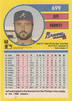 1991 Fleer #699 Jeff Parrett Back