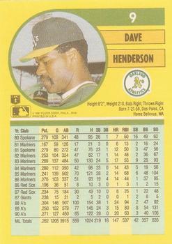 1991 Fleer #9 Dave Henderson Back