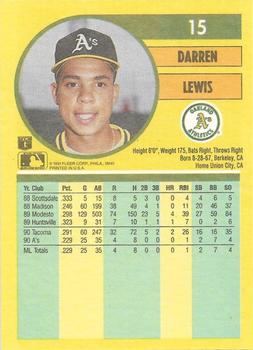 1991 Fleer #15 Darren Lewis Back