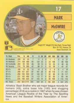 1991 Fleer #17 Mark McGwire Back