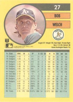 1991 Fleer #27 Bob Welch Back