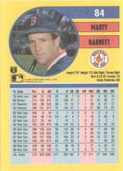 1991 Fleer #84 Marty Barrett Back