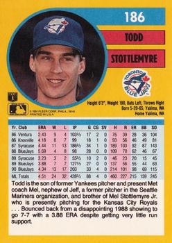1991 Fleer #186 Todd Stottlemyre Back