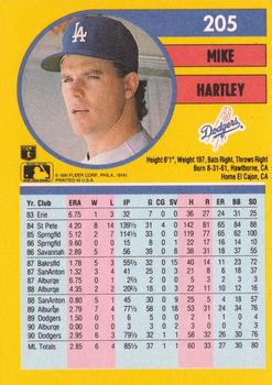 1991 Fleer #205 Mike Hartley Back