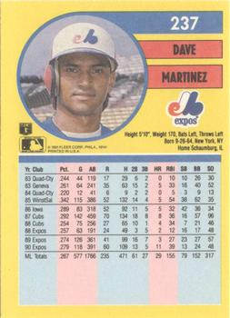 1991 Fleer #237 Dave Martinez Back