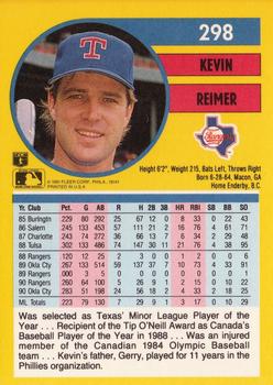 1991 Fleer #298 Kevin Reimer Back