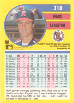 1991 Fleer #318 Mark Langston Back