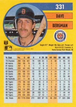 1991 Fleer #331 Dave Bergman Back