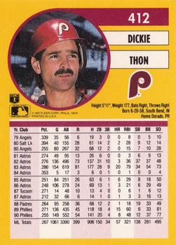 1991 Fleer #412 Dickie Thon Back