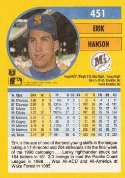 1991 Fleer #451 Erik Hanson Back
