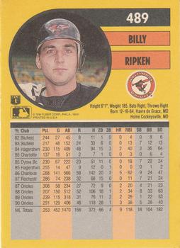 1991 Fleer #489 Billy Ripken Back