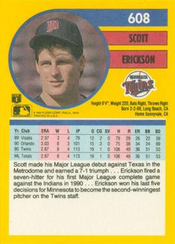 1991 Fleer #608 Scott Erickson Back