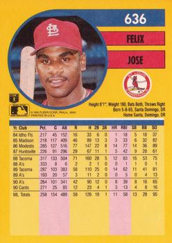 1991 Fleer #636 Felix Jose Back