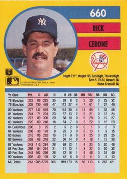 1991 Fleer #660 Rick Cerone Back