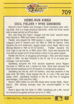 1991 Fleer #709 Home Run Kings (Ryne Sandberg / Cecil Fielder) Back