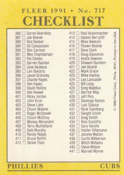 1991 Fleer #717 Checklist: Tigers / Indians / Phillies / Cubs Back
