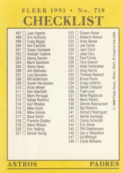 1991 Fleer #718 Checklist: Mariners / Orioles / Astros / Padres Back
