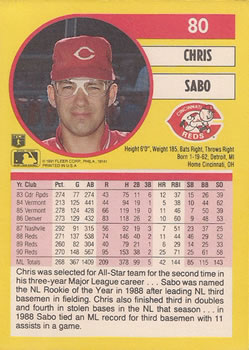 1991 Fleer #80 Chris Sabo Back