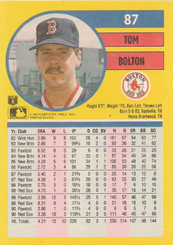 1991 Fleer #87 Tom Bolton Back