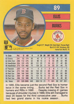 1991 Fleer #89 Ellis Burks Back