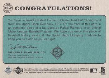 2003 Upper Deck Vintage - Dropping the Hammer #DH-RP Rafael Palmeiro Back