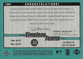 2003 Upper Deck Vintage - Timeless Teams #T-SMAP Sammy Sosa / Fred McGriff / Moises Alou / Corey Patterson Back