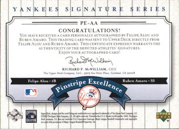 2003 Upper Deck Yankees Signature Series - Pinstripe Excellence Autographs #PE-AA Felipe Alou / Ruben Amaro Back