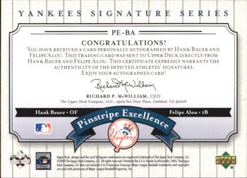 2003 Upper Deck Yankees Signature Series - Pinstripe Excellence Autographs #PE-BA Hank Bauer / Felipe Alou Back