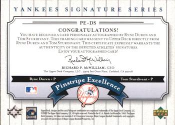 2003 Upper Deck Yankees Signature Series - Pinstripe Excellence Autographs #PE-DS Ryne Duren / Tom Sturdivant Back