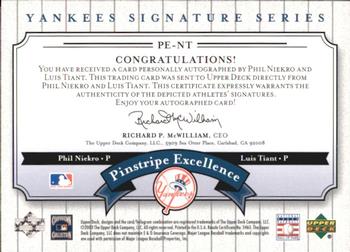 2003 Upper Deck Yankees Signature Series - Pinstripe Excellence Autographs #PE-NT Phil Niekro / Luis Tiant Back