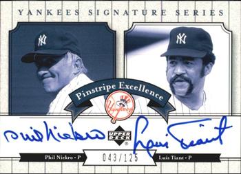 2003 Upper Deck Yankees Signature Series - Pinstripe Excellence Autographs #PE-NT Phil Niekro / Luis Tiant Front