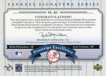 2003 Upper Deck Yankees Signature Series - Pinstripe Excellence Autographs #PE-RC Bobby Richardson / Jerry Coleman Back