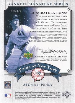 2003 Upper Deck Yankees Signature Series - Pride of New York Autographs #PN-AG Al Gettel Back