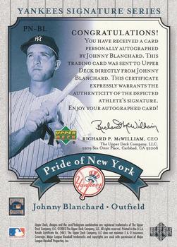 2003 Upper Deck Yankees Signature Series - Pride of New York Autographs #PN-BL Johnny Blanchard Back